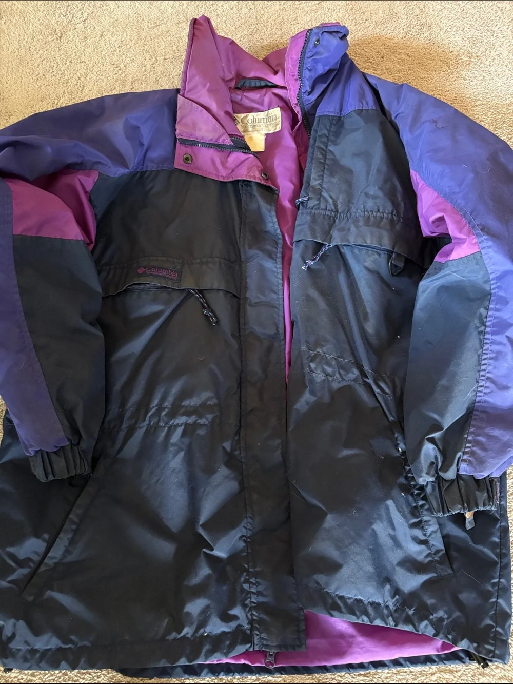 Columbia Navy and Purple Colorblock womens winter Jacket with removable liner.